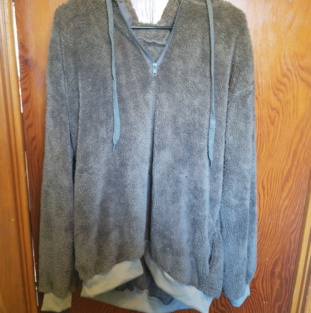 Gray Womens fleece sherpa hoodie
